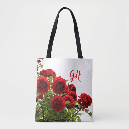 Elegant Red Rose Bouquet Monogram Tote Bag (Voorkant)