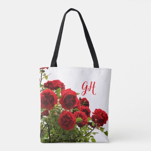 Elegant Red Rose Bouquet Monogram Tote Bag (Achterkant)