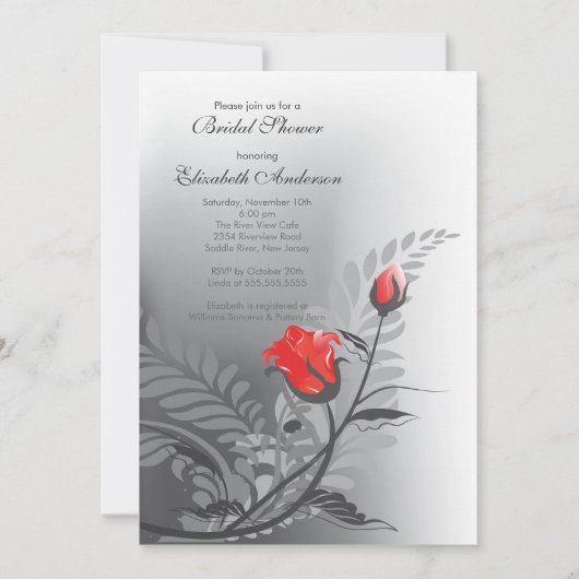 Elegant Red Rose Bridal Shower Kaart (Voorkant)
