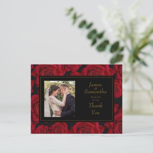 Elegant Red Rose - Bruiloft Dank U Briefkaart (Staand voorkant)