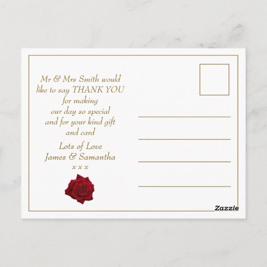 Elegant Red Rose - Bruiloft Dank U Briefkaart (Achterkant)