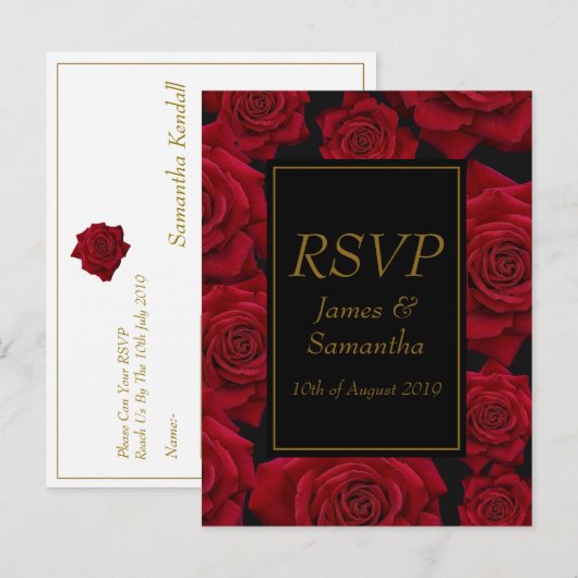 Elegant Red Rose - Bruiloft RSVP Uitnodiging Briefkaart (Voorkant / Achterkant)
