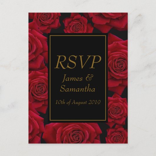 Elegant Red Rose - Bruiloft RSVP Uitnodiging Briefkaart (Voorkant)