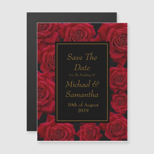 Elegant Red Rose - Bruiloft Save The Date Magnetische Uitnodiging (Voorkant / Achterkant)