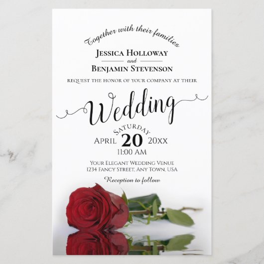 Elegant Red Rose BUDGET Weddenschap Uitnodiging (Voorkant)