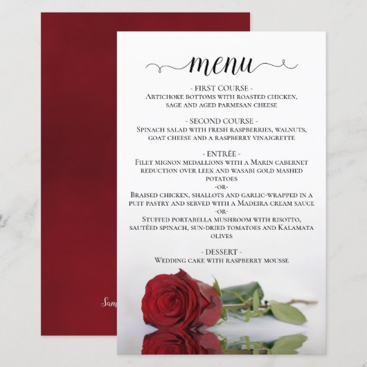 Elegant Red Rose Budget Wedding Menu (Voorkant / Achterkant)