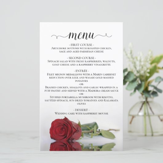 Elegant Red Rose Budget Wedding Menu (Staand voorkant)
