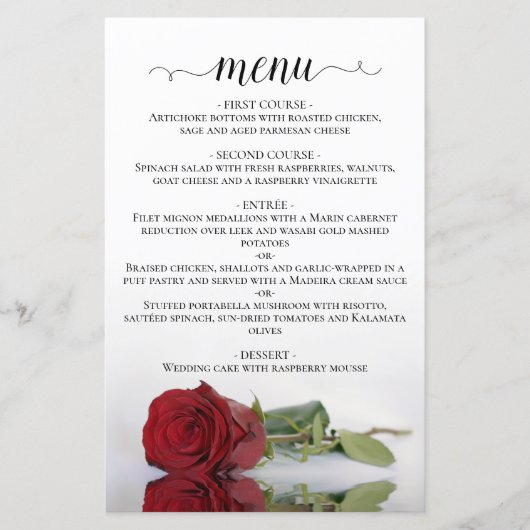 Elegant Red Rose Budget Wedding Menu (Voorkant)