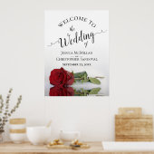 Elegant Red Rose & Calligraphy Weddenschap Welkom Poster (Keuken)