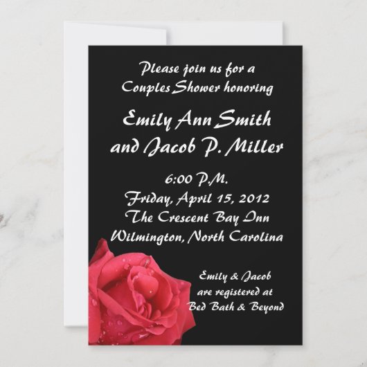 Elegant Red Rose Couples Shower Invitations Kaart (Voorkant)