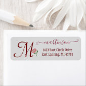 Elegant Red Rose Custom Monogram Swirl Return Etiket (Insitu)