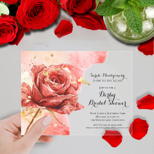 Elegant Red Rose Derby Vrijgezellenfeest Acryl Uitnodigingen