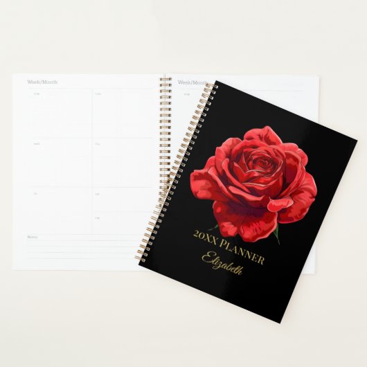 Elegant Red Rose Design Aangepaste Gouden Tekst Ac Planner (Display)