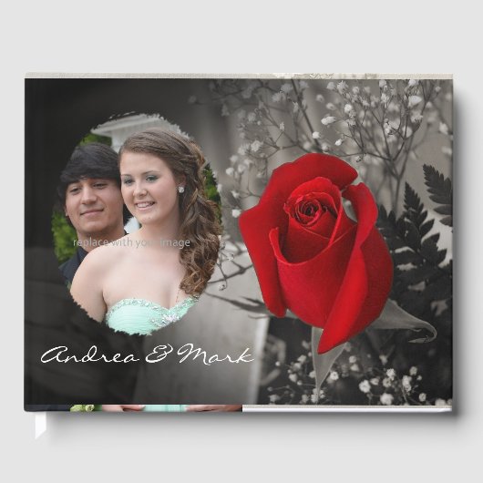 Elegant Red Rose en Soft Edge Oval Photo Lijst Gastenboek (Voorkant)
