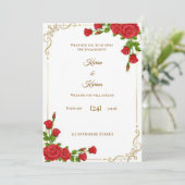 Elegant Red Rose Engagement Invitation with Gold C Kaart (Staand voorkant)