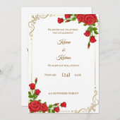 Elegant Red Rose Engagement Invitation with Gold C Kaart (Voorkant / Achterkant)