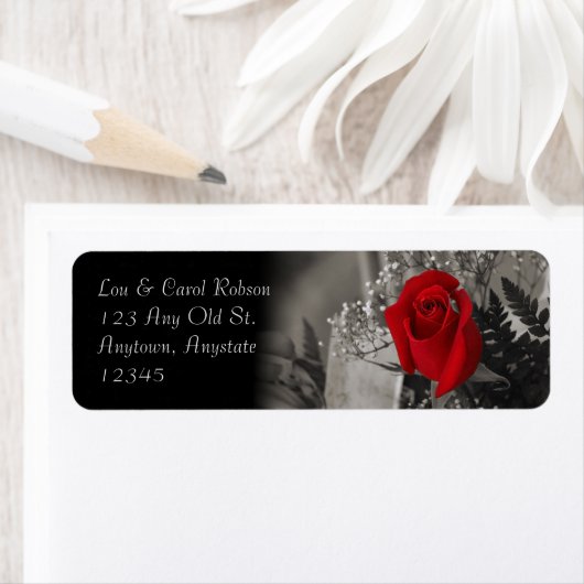 Elegant Red Rose Fade Out zwart-wit boeket Etiket (Insitu)