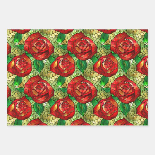 Elegant Red Rose Faux Glas in lood Patroon Inpakpapier Vel (Voorkant 2)