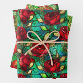 Elegant Red Rose Faux Glas in lood Patroon Inpakpapier Vel (In situ)