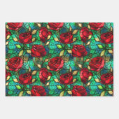 Elegant Red Rose Faux Glas in lood Patroon Inpakpapier Vel (Voorkant)
