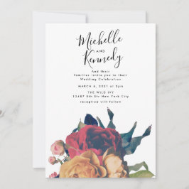 Elegant Red Rose Floral Botanical Boho Wedding Kaart