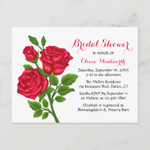 Elegant Red Rose Floral Bridal Shower Briefkaart