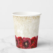 Elegant Red Rose Floral Gold 25th Birthday Party Papieren Bekers (Achterkant)