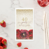 Elegant Red Rose Floral Gold 40th Anniversary Servet (Insitu)