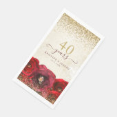Elegant Red Rose Floral Gold 40th Anniversary Servet (Hoek)