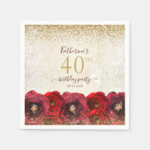 Elegant Red Rose Floral Gold 40th Birthday Party Servet (Voorkant)