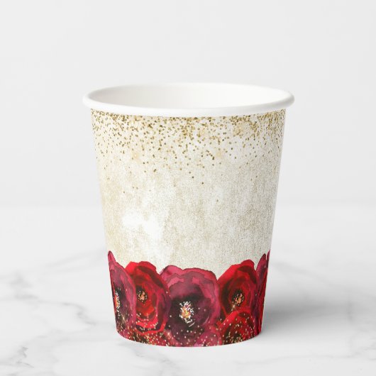 Elegant Red Rose Floral Gold 50th Anniversary Papieren Bekers (Achterkant)