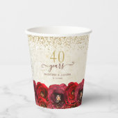 Elegant Red Rose Floral Gold 50th Anniversary Papieren Bekers (Voorkant)