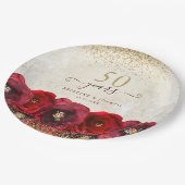 Elegant Red Rose Floral Gold 50th Anniversary Papieren Bordje (Gekanteld)
