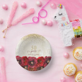 Elegant Red Rose Floral Gold 50th Anniversary Papieren Kommen (Feest)