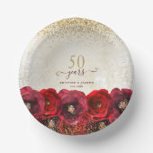 Elegant Red Rose Floral Gold 50th Anniversary Papieren Kommen (Voorkant)