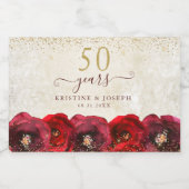 Elegant Red Rose Floral Gold 50th Anniversary Sparkling Wijnetiket (Enkel label)