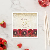 Elegant Red Rose Floral Gold 75th Birthday Party Servet (Insitu)