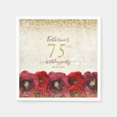 Elegant Red Rose Floral Gold 75th Birthday Party Servet (Voorkant)