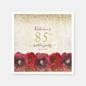 Elegant Red Rose Floral Gold 85th Birthday Party Servet (Voorkant)