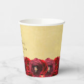 Elegant Red Rose Floral Gold Bat Mitzvah Papieren Bekers (Links)