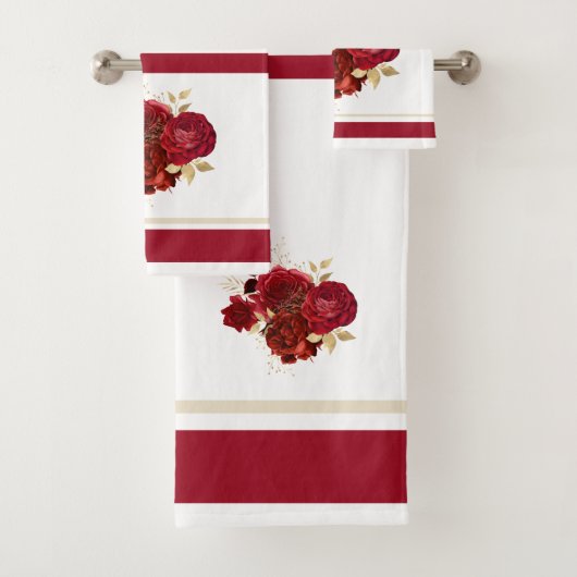 Elegant Red Rose Floral Gold Bouquet Bad Handdoek (Insitu)