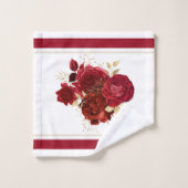 Elegant Red Rose Floral Gold Bouquet Bad Handdoek (Wasdoekje)