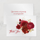 Elegant Red Rose Floral Gold Bouquet Bedankkaart (Voorkant / Achterkant)