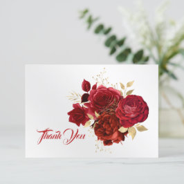 Elegant Red Rose Floral Gold Bouquet Bedankkaart