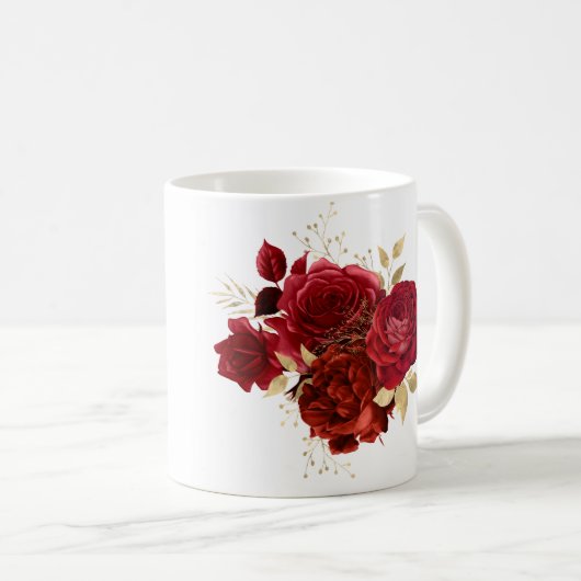 Elegant Red Rose Floral Gold Bouquet Koffiemok (Voorkant rechts)