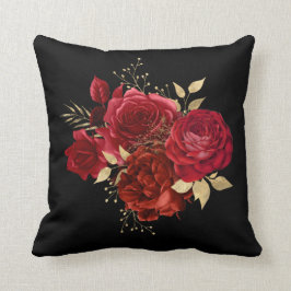 Elegant Red Rose Floral Gold Bouquet Kussen