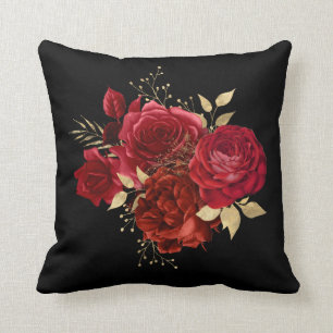 Elegant Red Rose Floral Gold Bouquet Kussen