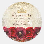 Elegant Red Rose Floral Gold Quinceañera  Ronde Sticker (Voorkant)