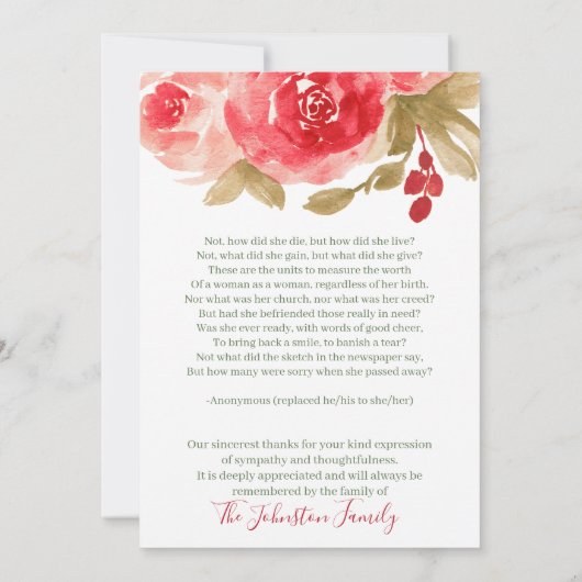 Elegant Red Rose Floral in het liefhebben van gehe Bedankkaart (Achterkant)