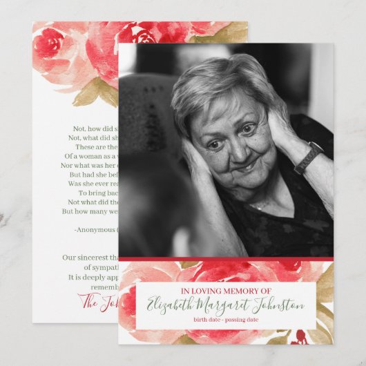 Elegant Red Rose Floral in het liefhebben van gehe Bedankkaart (Voorkant / Achterkant)